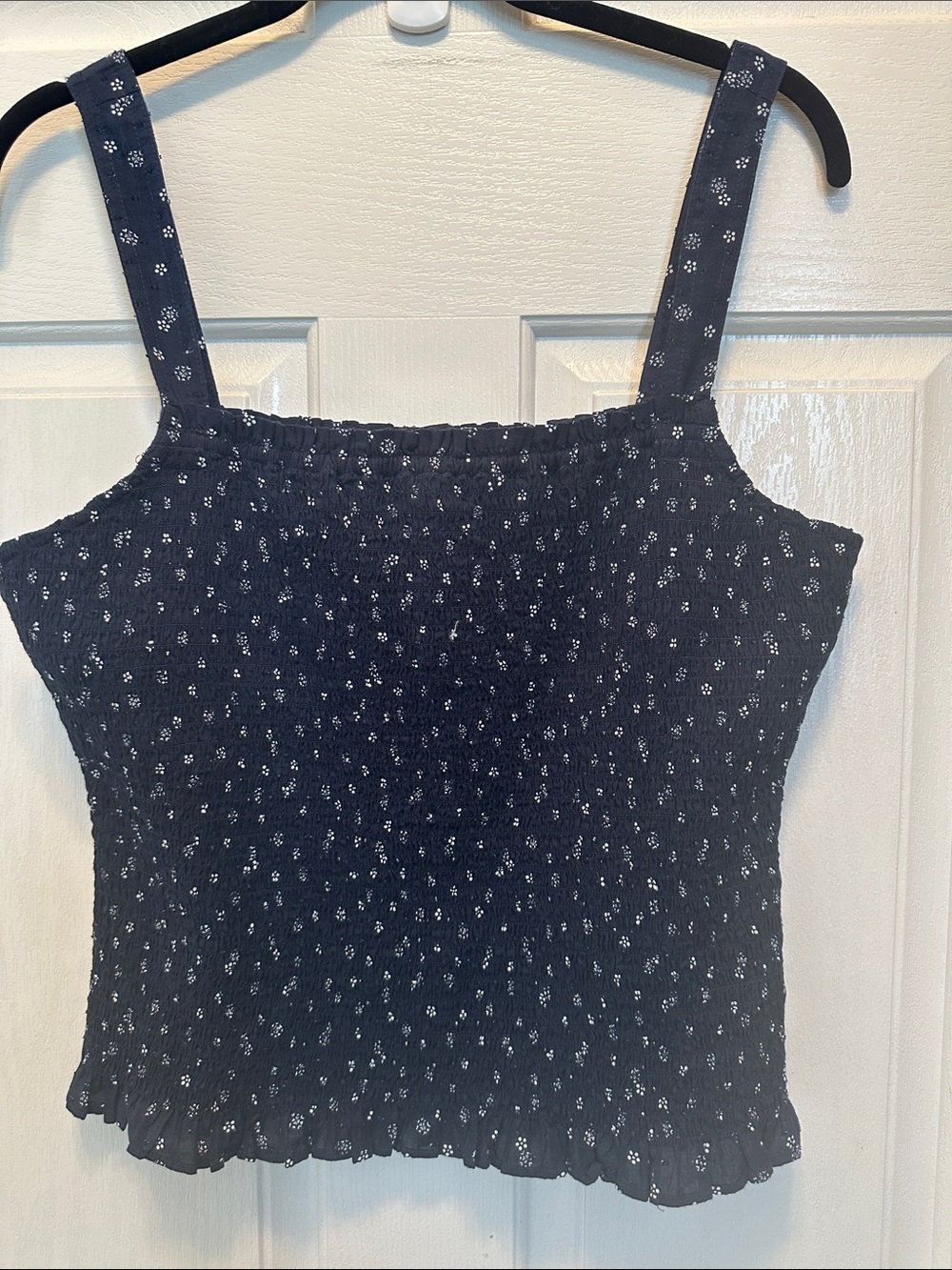 Madewell Navy Smocked Floral Tank with Ruffle Hem Size Medium